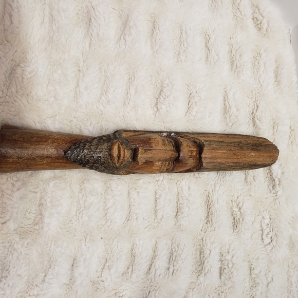 vintage Hand Carved Wood Tiki Totem Style Bearded Man Sculptural Art 15" Tall - Picture 5 of 8